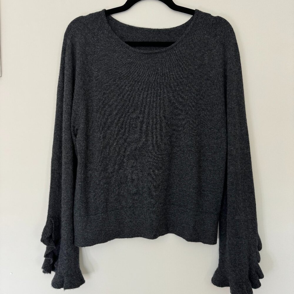 Autumn Cashmere, Grey, Ruffle Sleeve Sweater / Sz. S